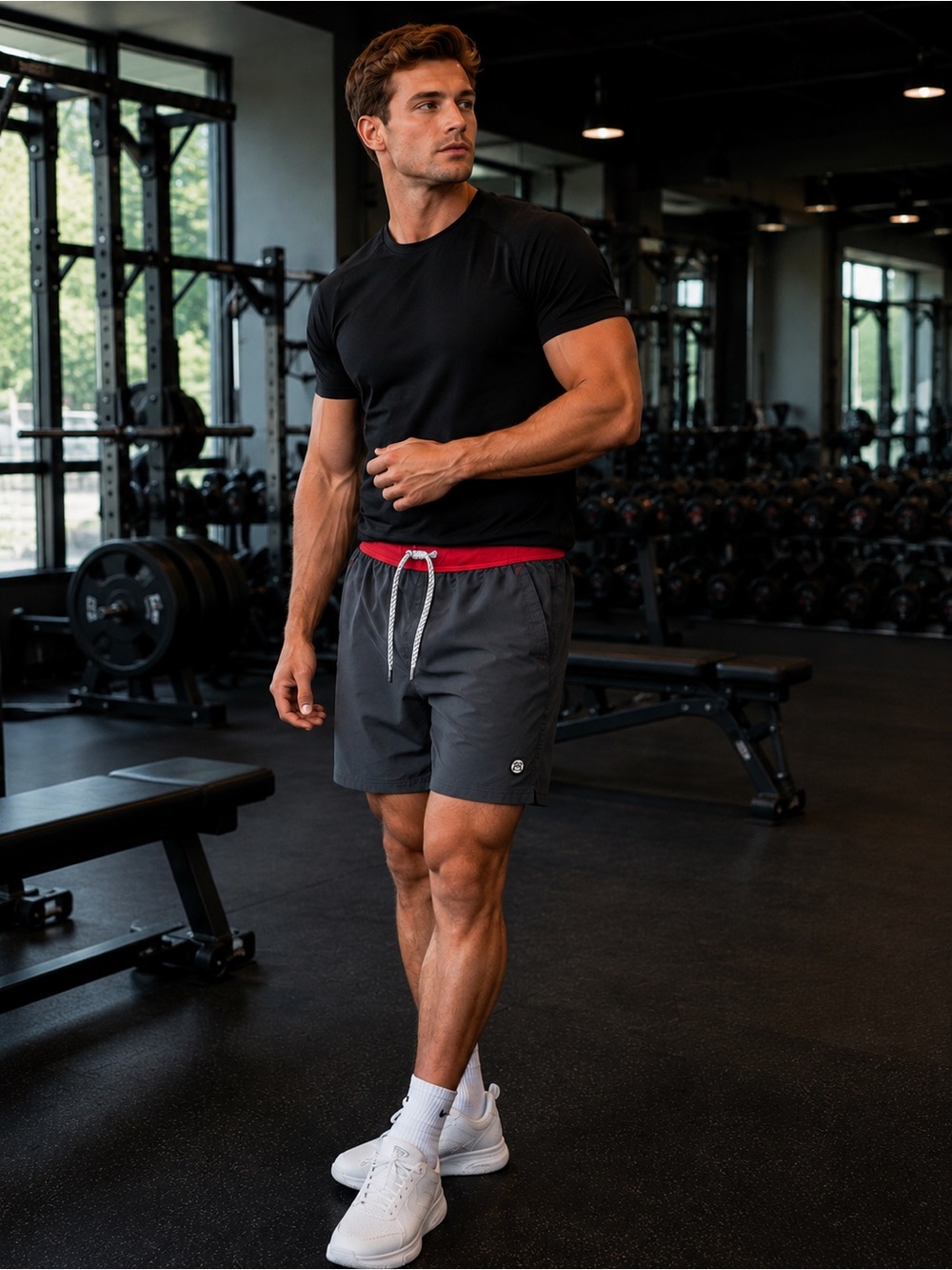 Avalanche Men’s Athletic Performance Shorts Gray Red Drawstring Gym Activewear